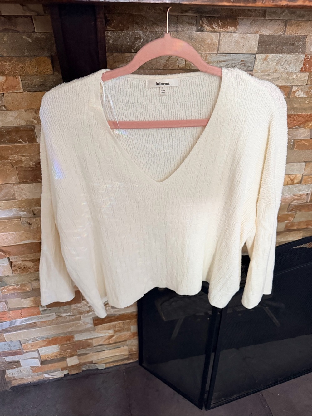 Lalavon Cream V-Neck Sweater